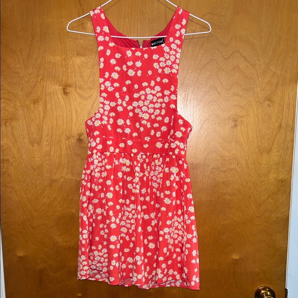Wet Seal Red Dress with White Floral Design